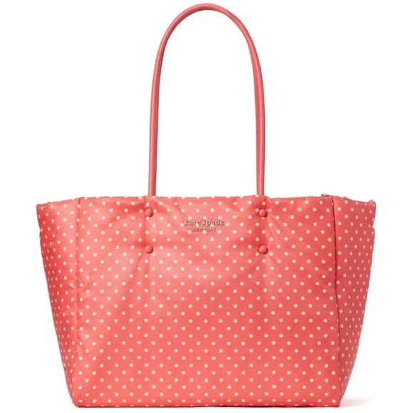 Kate Spade Everything Puffy Dots Large Shoulder Tote Peach Melba White & Coinbag